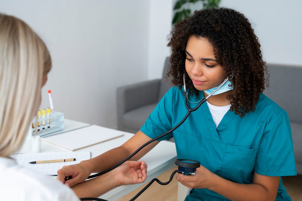 Female nurse practicing medicine at the clinic